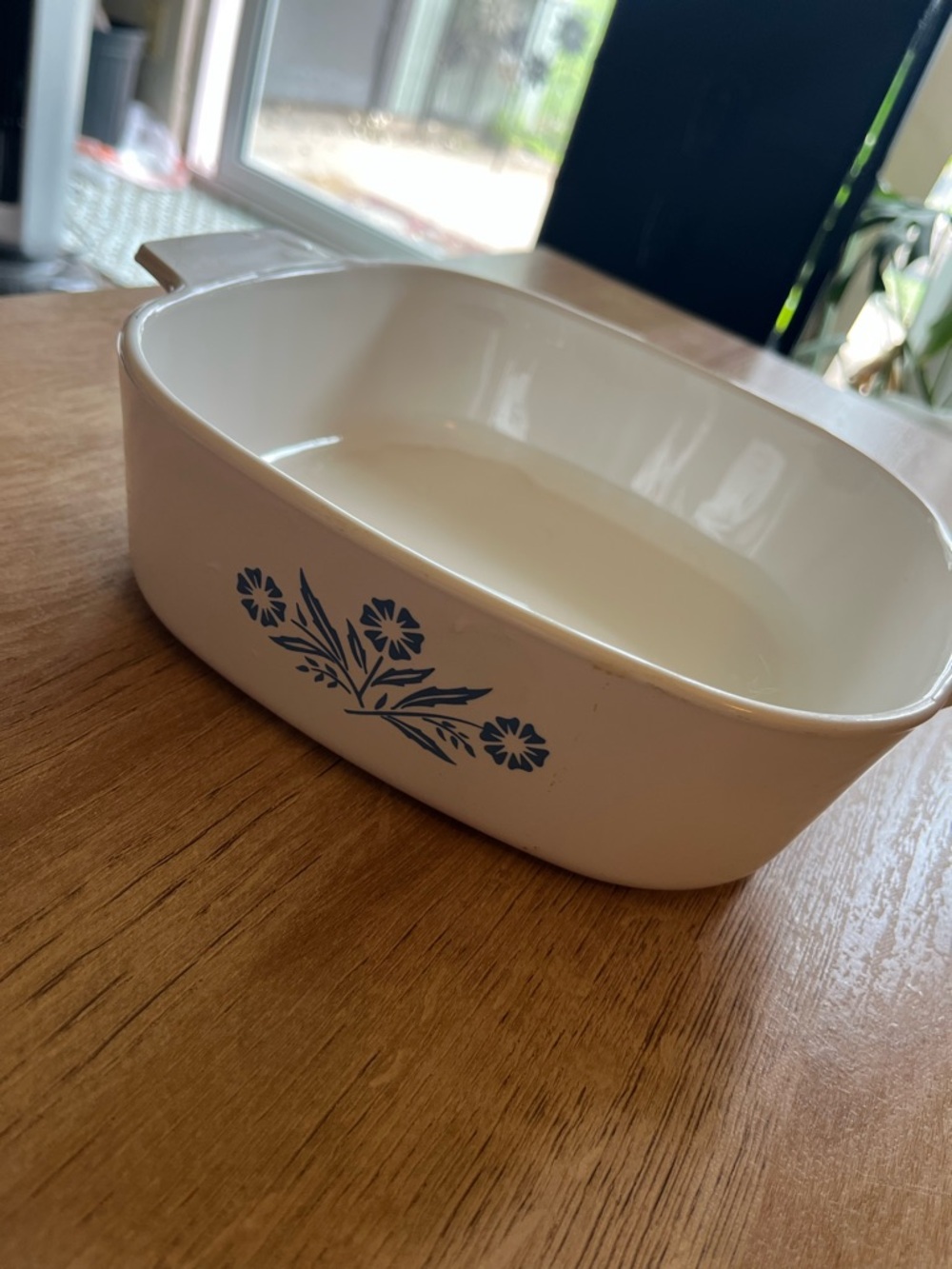 Vintage Corningware White Baker with Blue Floral Pattern